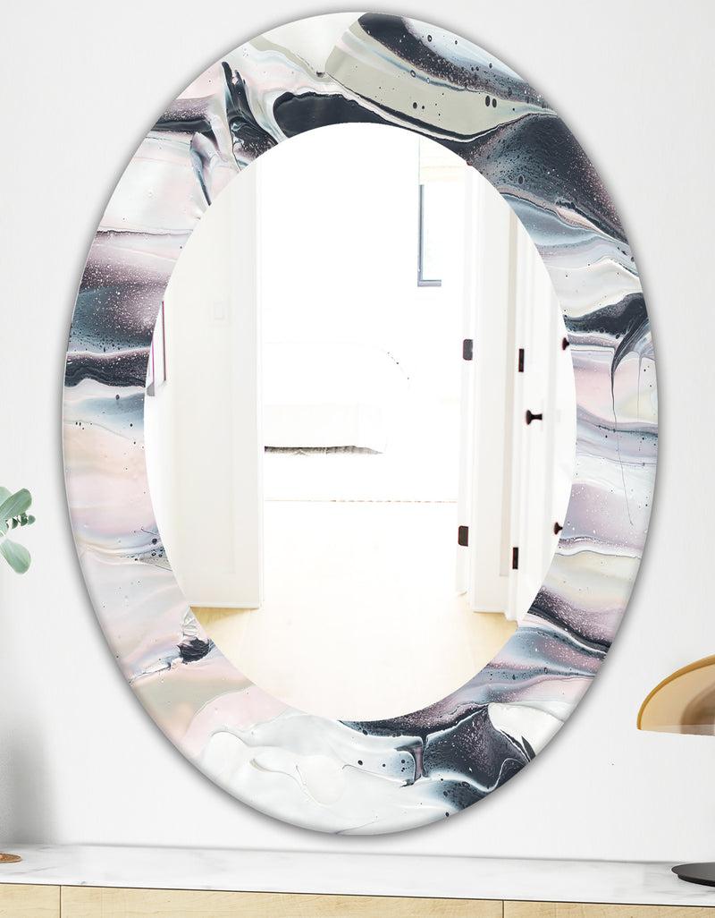 DesignQ Grey Marbling V - Modern Mirror - Oval Or Round Wall Mirror