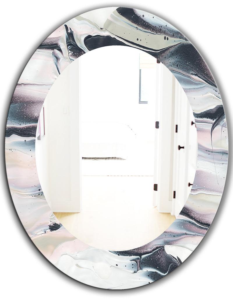 DesignQ Grey Marbling V - Modern Mirror - Oval Or Round Wall Mirror