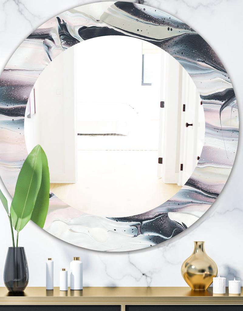 DesignQ Grey Marbling V - Modern Mirror - Oval or Round Wall Mirror