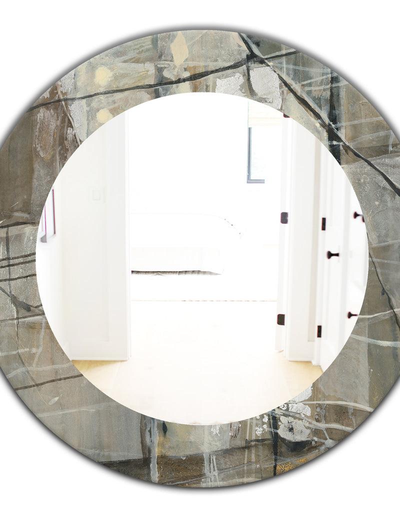 DesignQ Grey Silver Geometric Composition - Modern Mirror - Oval Or Round Wall Mirror