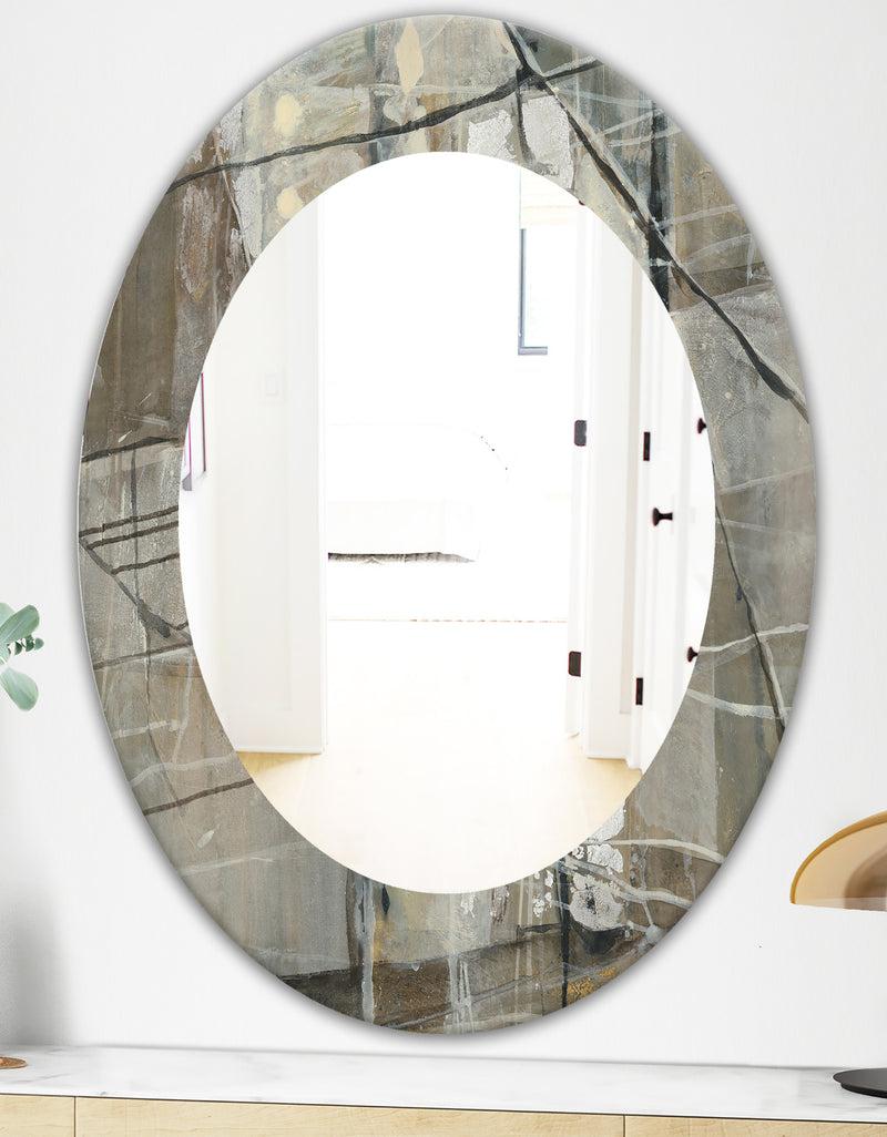 DesignQ Grey Silver Geometric Composition - Modern Mirror - Oval Or Round Wall Mirror