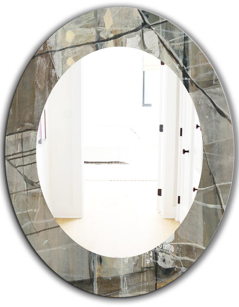 DesignQ Grey Silver Geometric Composition - Modern Mirror - Oval Or Round Wall Mirror