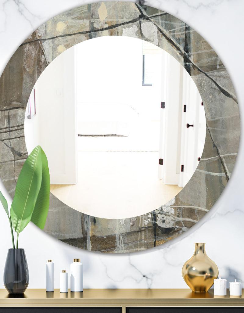 DesignQ Grey Silver Geometric Composition - Modern Mirror - Oval or Round Wall Mirror