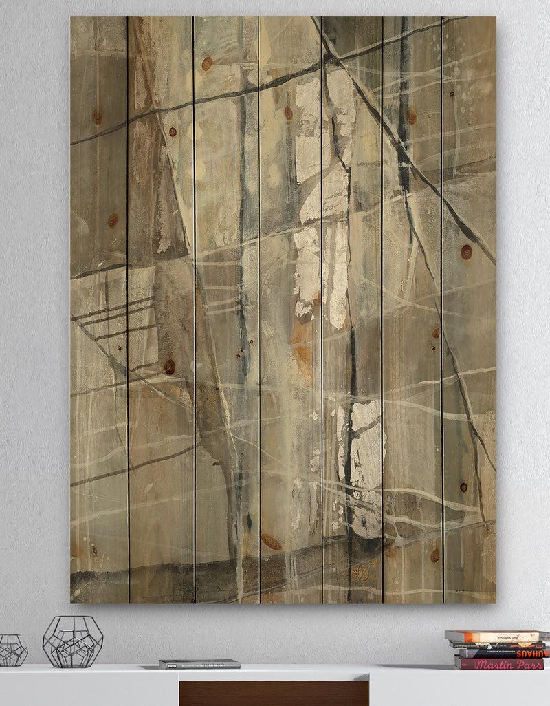 DesignQ Grey Silver Geometric Composition - Modern Print on Natural Pine Wood