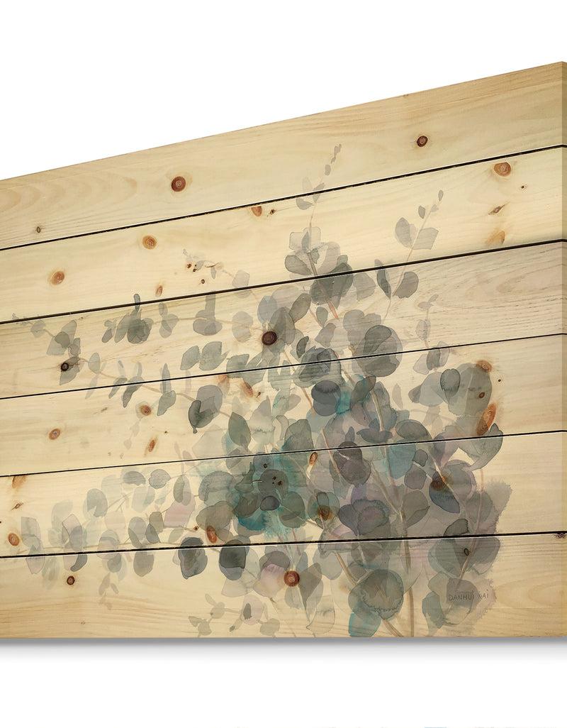 DesignQ Grey Watercolor Flower II - Traditional Print On Natural Pine Wood