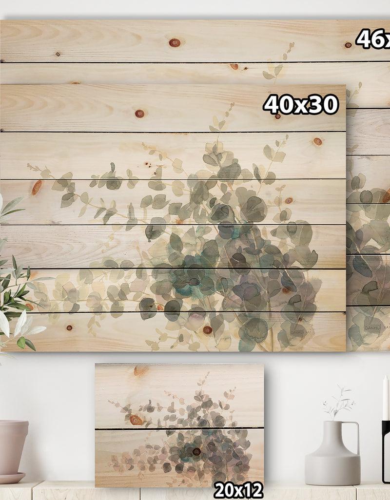 DesignQ Grey Watercolor Flower II - Traditional Print On Natural Pine Wood