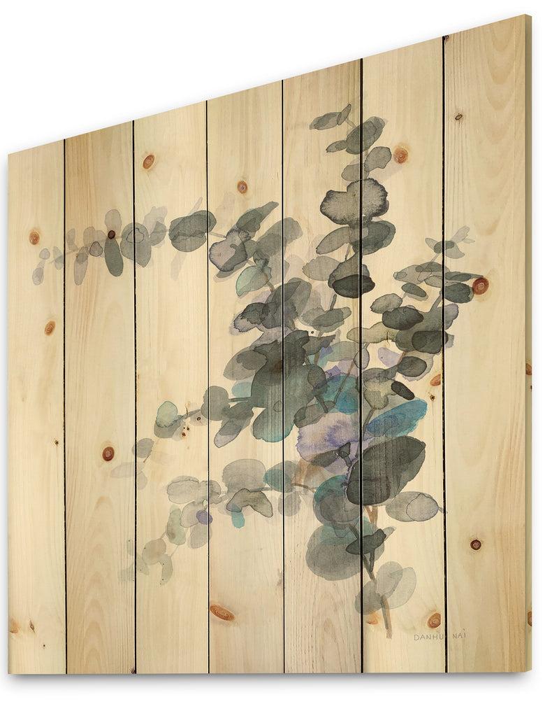DesignQ Grey Watercolor Flower III - Traditional Print On Natural Pine Wood