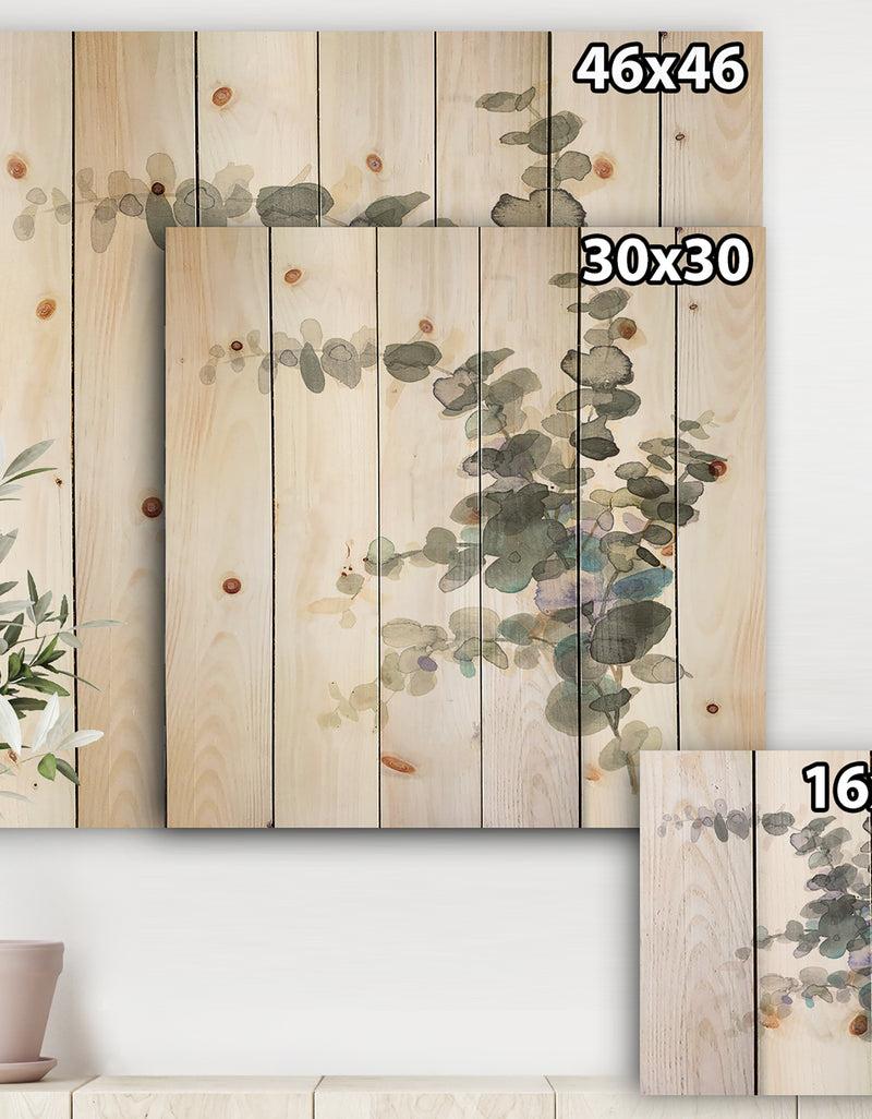 DesignQ Grey Watercolor Flower III - Traditional Print On Natural Pine Wood