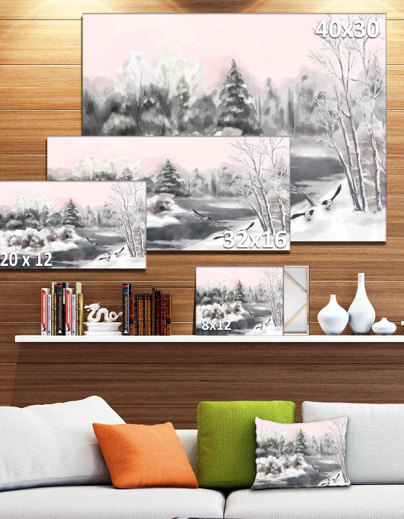 DesignQ Grey Winter Vector - Landscape Watercolor Canvas Art Print