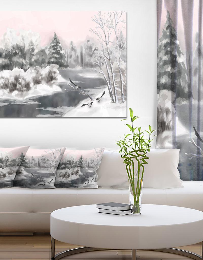DesignQ Grey Winter Vector - Landscape Watercolor Canvas Art Print