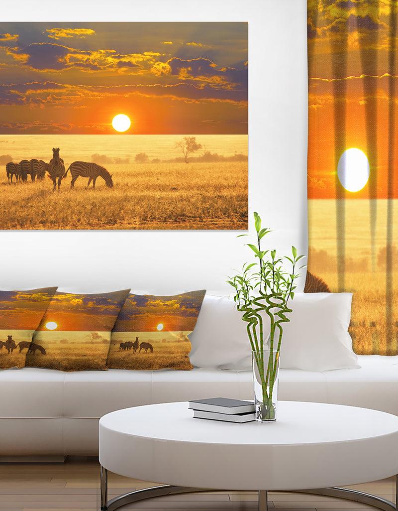 DesignQ Group of Zebras Grazing At Sunset - Extra Large Animal Art Print