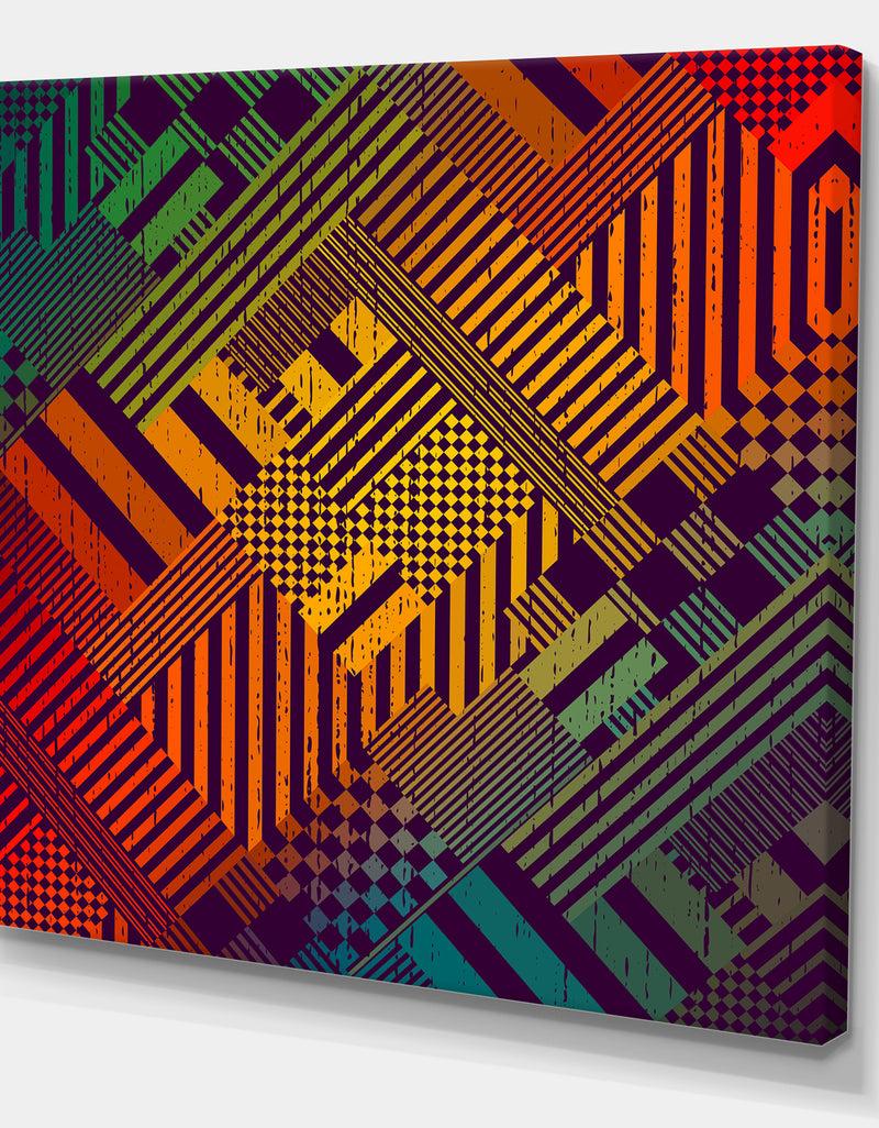 DesignQ Grungy Geometric Abstract In Green Yellow And Blue - Modern & Contemporary Gallery-wrapped Canvas