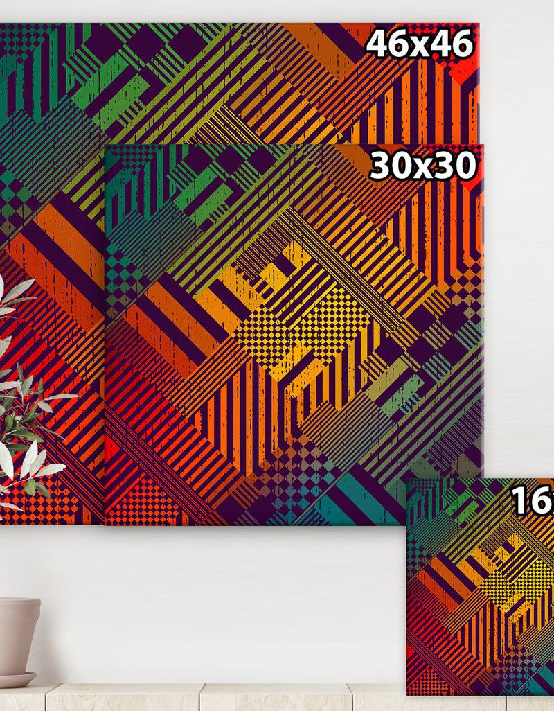 DesignQ Grungy Geometric Abstract In Green Yellow And Blue - Modern & Contemporary Gallery-wrapped Canvas