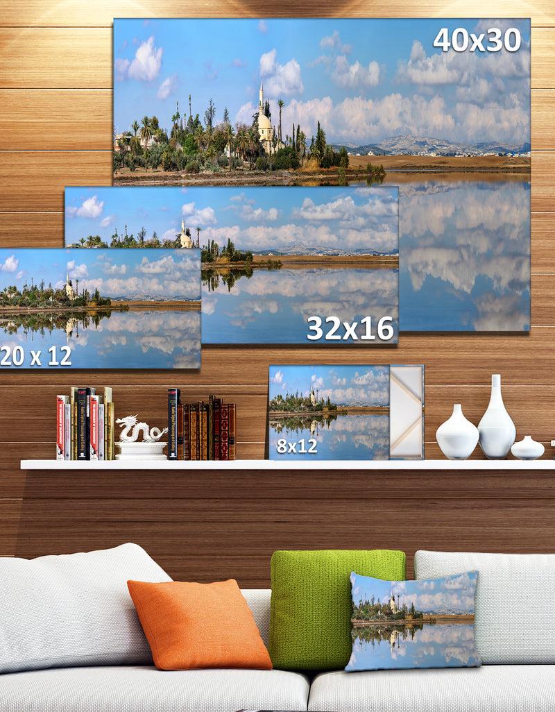 DesignQ Hala Sulttan Tekke In Cyprus Panorama - Extra Large Seashore Canvas Art