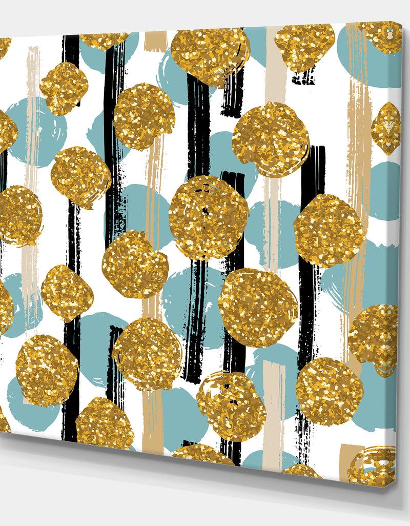 DesignQ Hand Drawn Blue And Golden Glitter Circles - Modern & Contemporary Canvas Art