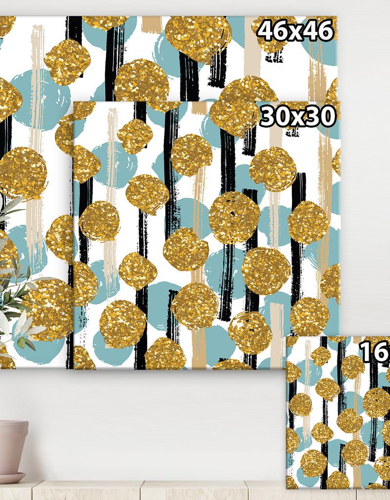 DesignQ Hand Drawn Blue And Golden Glitter Circles - Modern & Contemporary Canvas Art