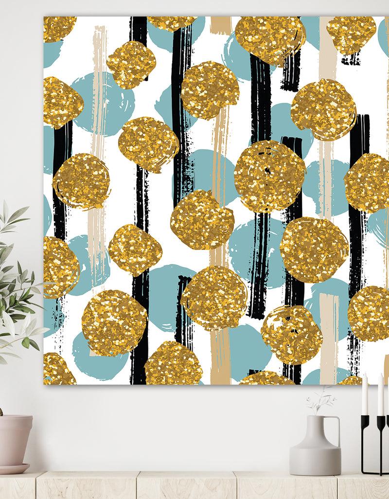 DesignQ Hand drawn Blue and Golden Glitter Circles - Modern & Contemporary Canvas Art