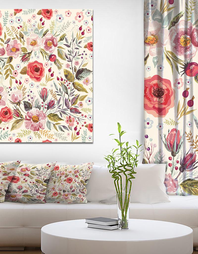 DesignQ Hand drawn floral wreath - Floral Painting Print on Wrapped Canvas