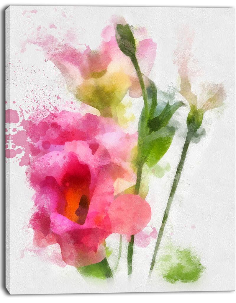 DesignQ Hand-drawn Pink Watercolor Flower - Floral Canvas Artwork Print