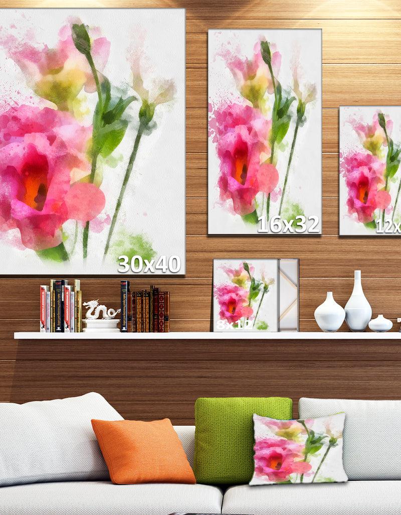 DesignQ Hand-drawn Pink Watercolor Flower - Floral Canvas Artwork Print
