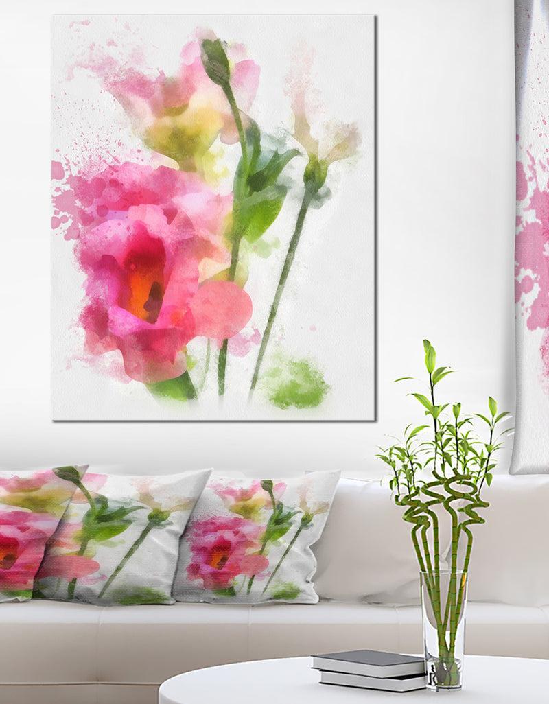 DesignQ Hand-drawn Pink Watercolor Flower - Floral Canvas Artwork Print