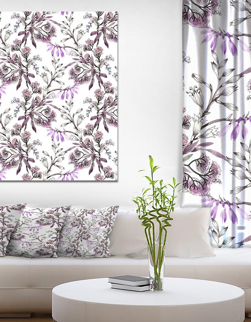 DesignQ Hand drawn purple flowers - Floral Painting Print on Wrapped Canvas