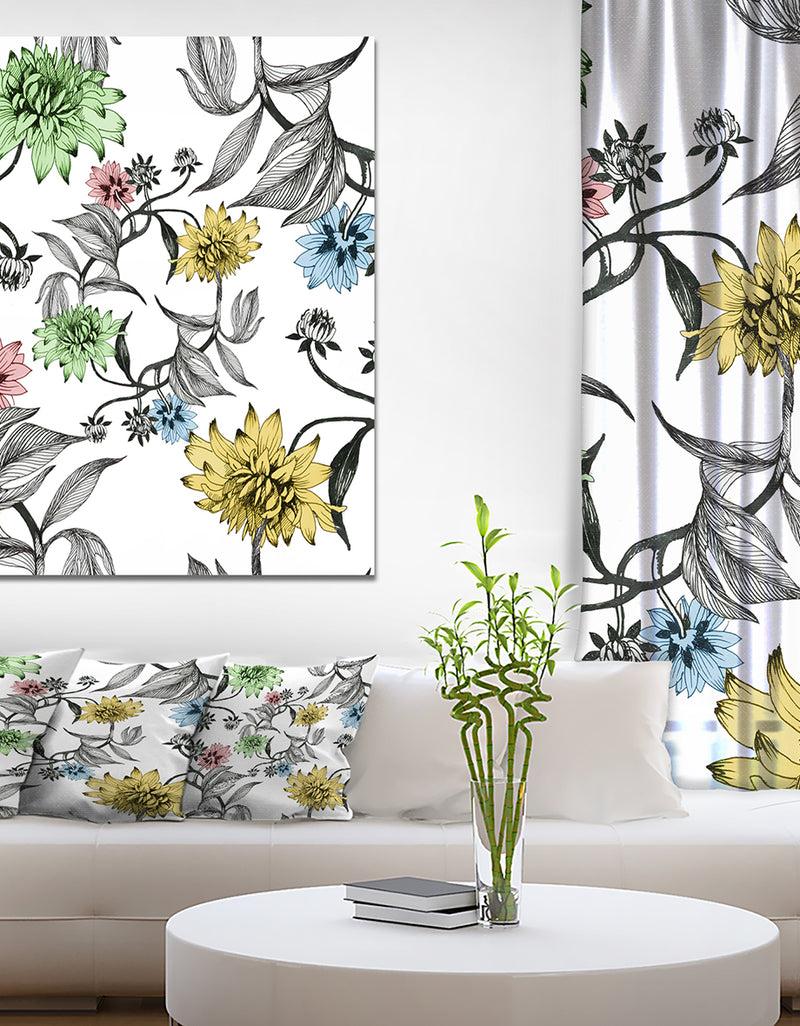 DesignQ Hand drawn summer flowers - Floral Painting Print on Wrapped Canvas
