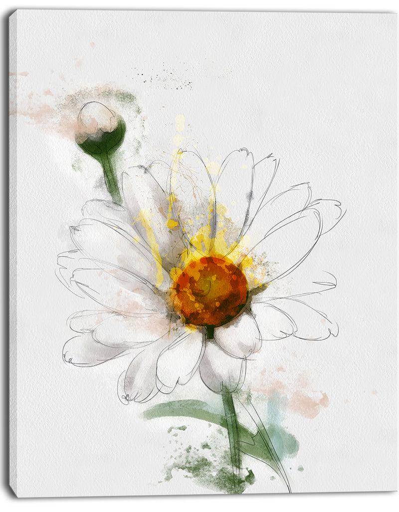DesignQ Hand-drawn Watercolor Chamomile - Floral Canvas Artwork Print