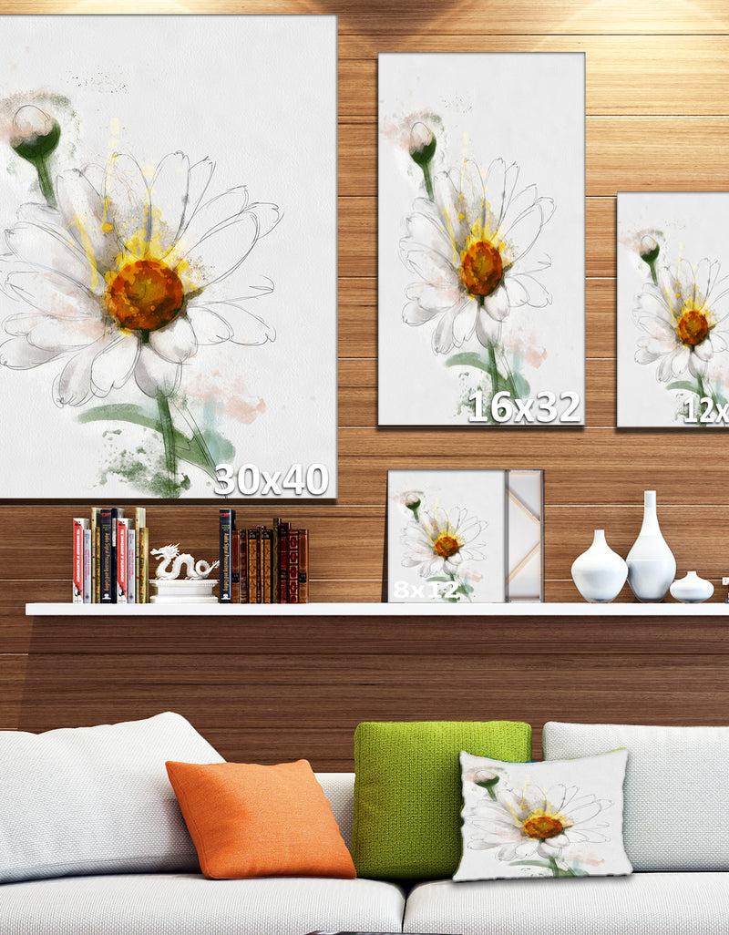 DesignQ Hand-drawn Watercolor Chamomile - Floral Canvas Artwork Print
