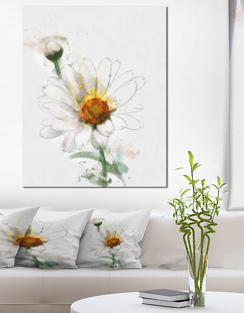 DesignQ Hand-drawn Watercolor Chamomile - Floral Canvas Artwork Print