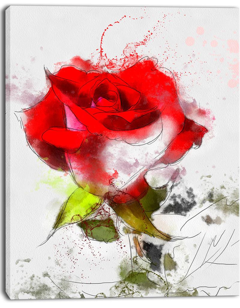 DesignQ Hand-drawn Watercolor Rose Flower - Extra Large Floral Canvas Art