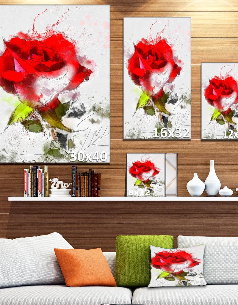 DesignQ Hand-drawn Watercolor Rose Flower - Extra Large Floral Canvas Art