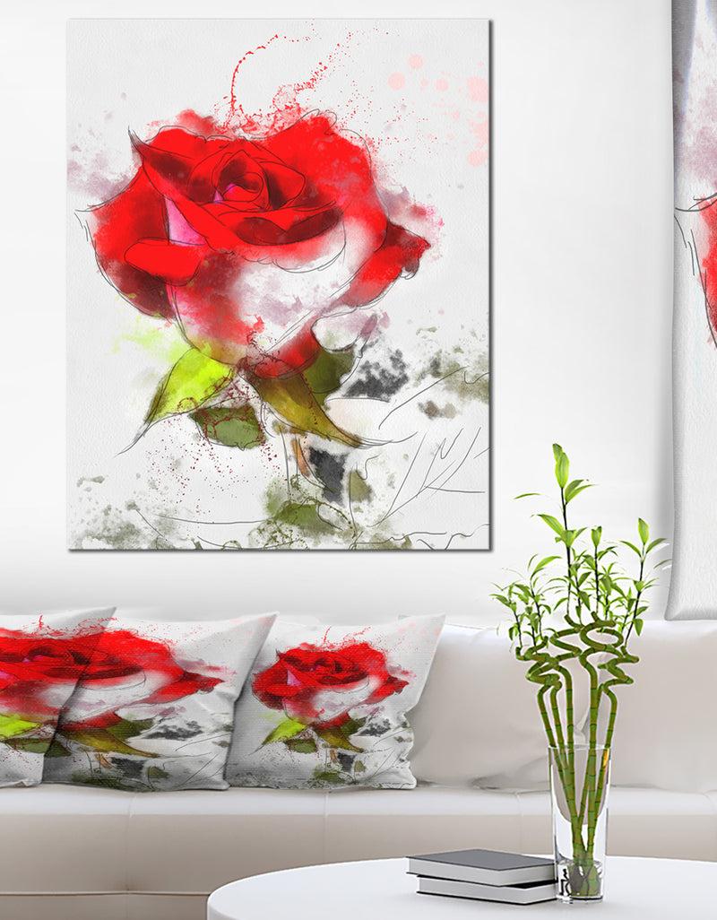 DesignQ Hand-drawn Watercolor Rose Flower - Extra Large Floral Canvas Art