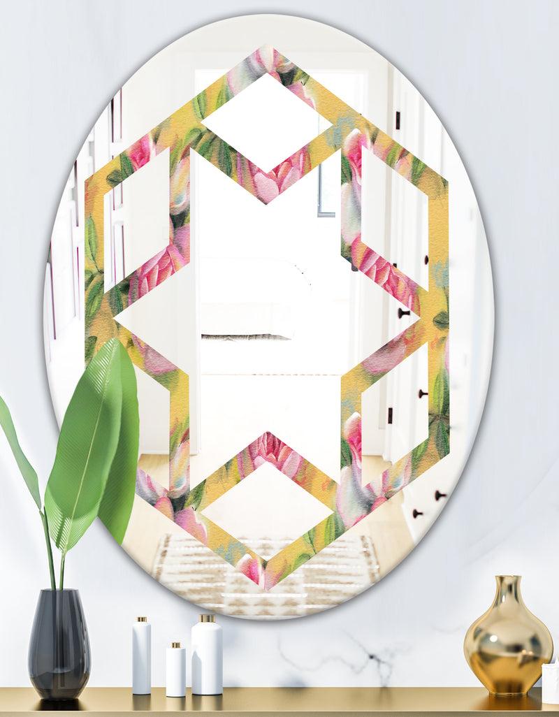 DesignQ Hand - Modern Round Or Oval Wall Mirror - Hexagon Star