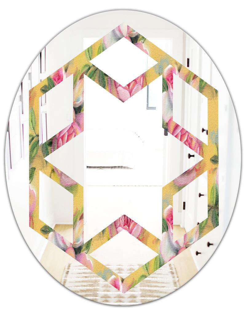 DesignQ Hand - Modern Round Or Oval Wall Mirror - Hexagon Star