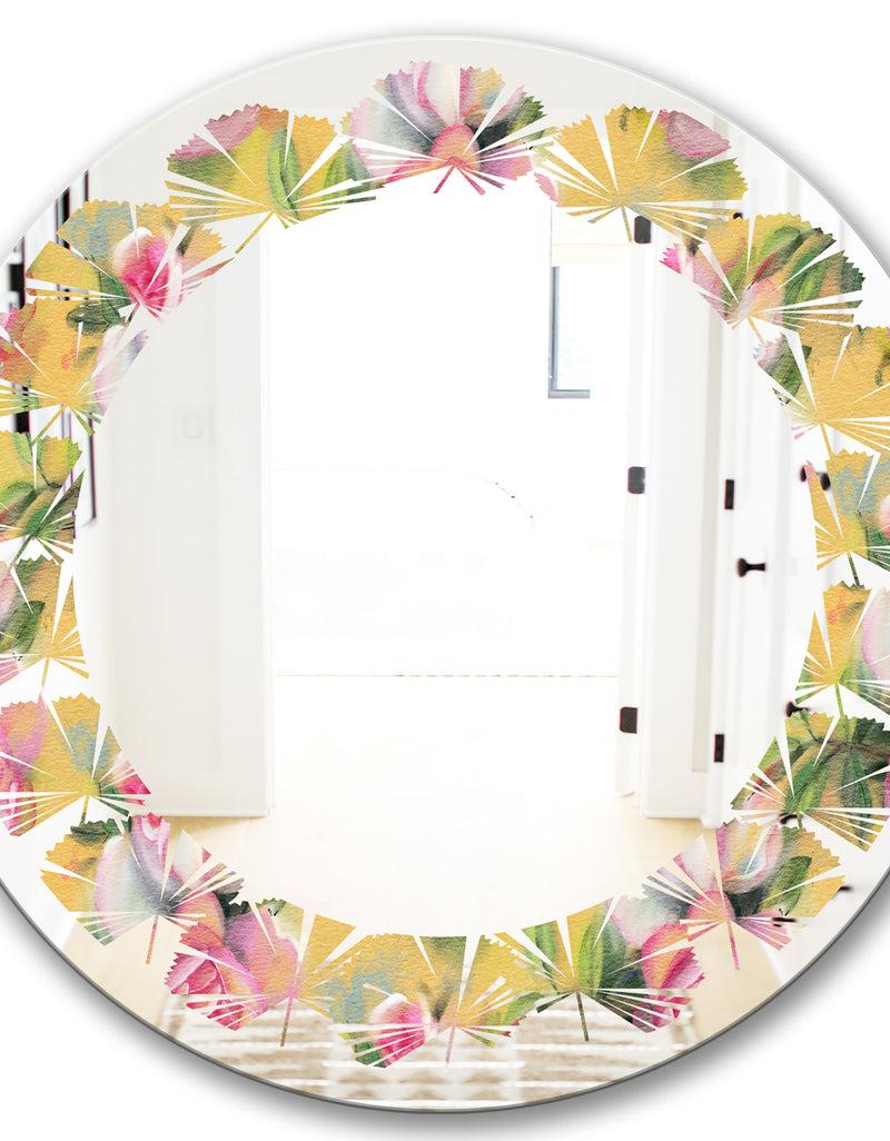 DesignQ Hand - Modern Round Or Oval Wall Mirror - Leaves