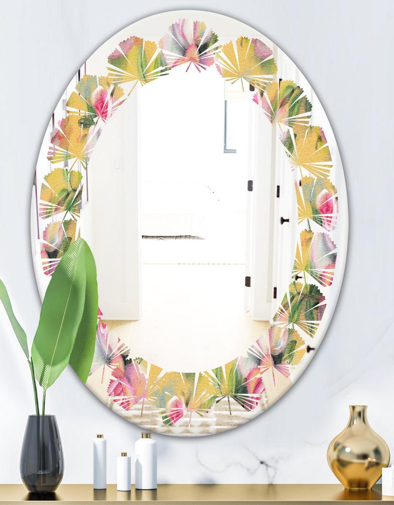 DesignQ Hand - Modern Round Or Oval Wall Mirror - Leaves