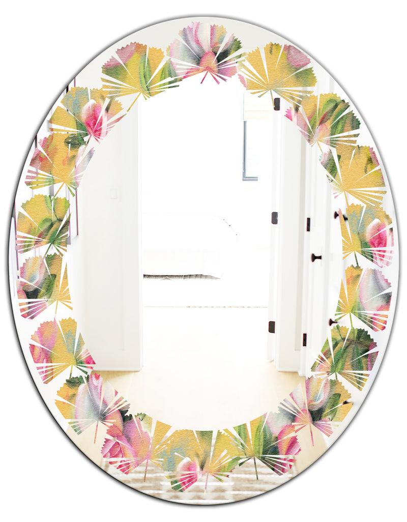 DesignQ Hand - Modern Round Or Oval Wall Mirror - Leaves