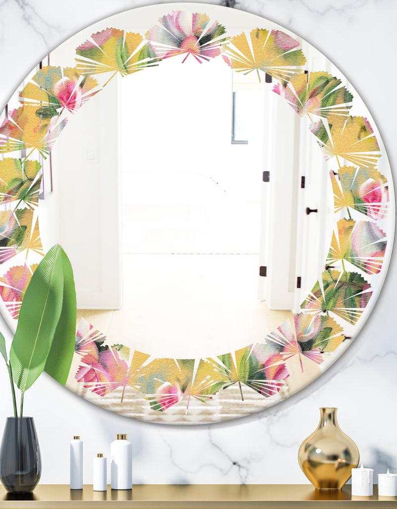 DesignQ Hand - Modern Round or Oval Wall Mirror - Leaves