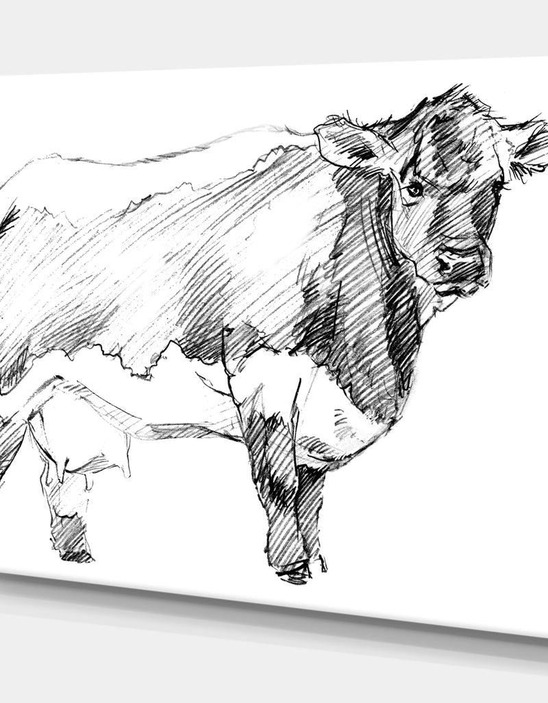 DesignQ Handdrawn Dairy Cow - Sketch Of Farmhouse Animals Of Painting Print On Wrapped Canvas