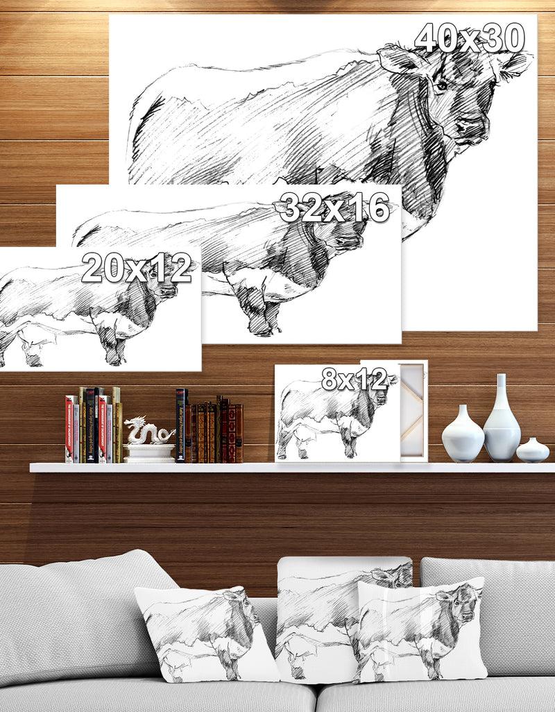 DesignQ Handdrawn Dairy Cow - Sketch Of Farmhouse Animals Of Painting Print On Wrapped Canvas