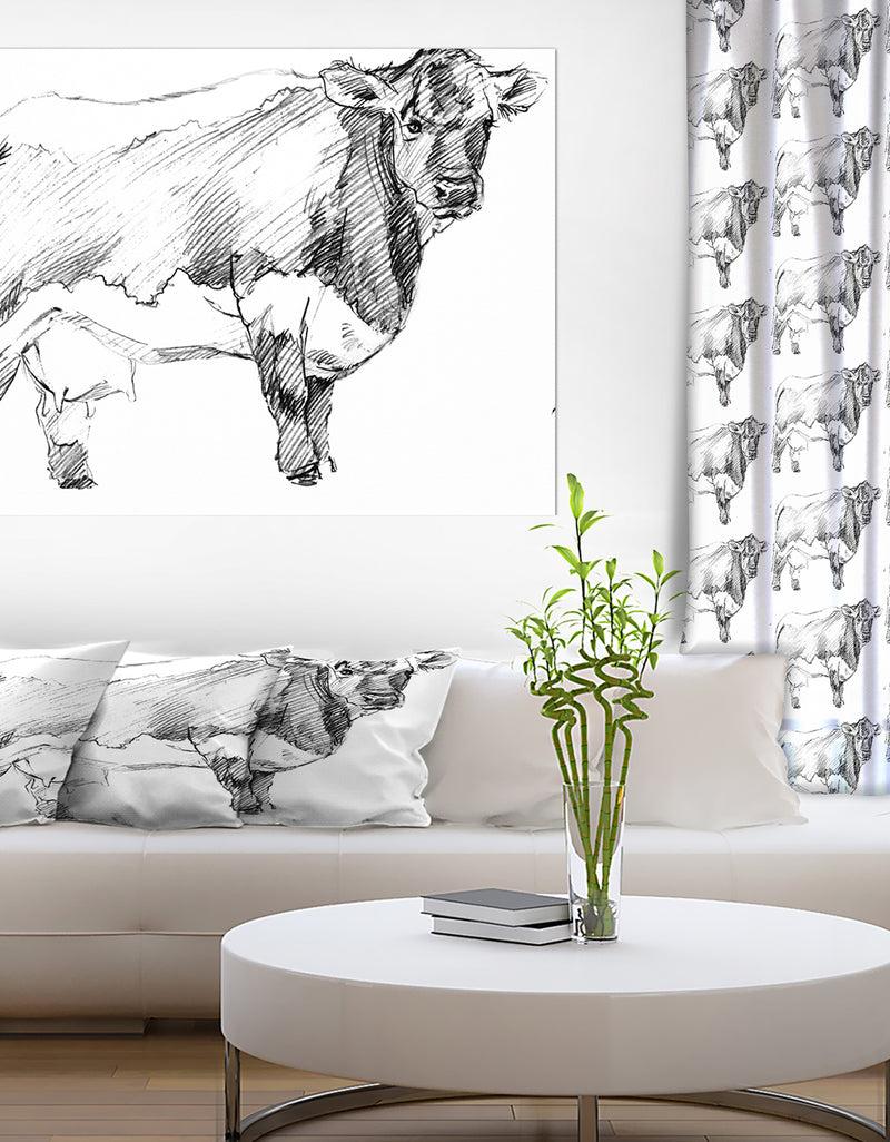 DesignQ Handdrawn Dairy cow - Sketch of Farmhouse Animals of Painting Print on Wrapped Canvas
