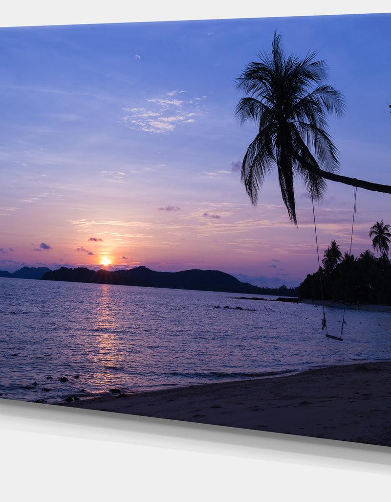 DesignQ Hanging Seat In Blue Sunset Beach - Modern Seashore Canvas Art