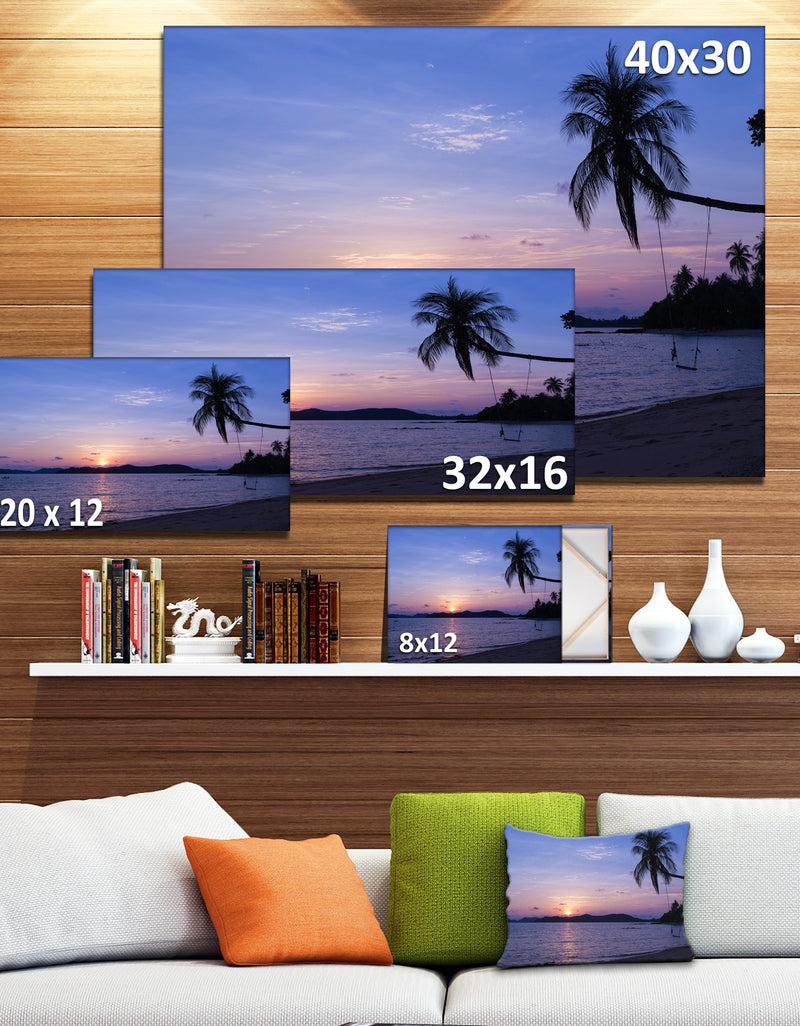 DesignQ Hanging Seat In Blue Sunset Beach - Modern Seashore Canvas Art