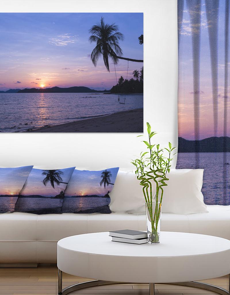 DesignQ Hanging Seat in Blue Sunset Beach - Modern Seashore Canvas Art