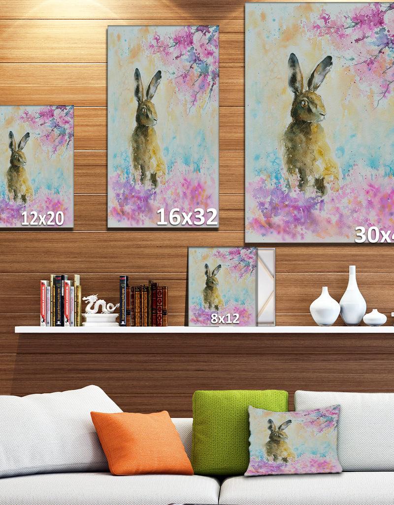 DesignQ Hare On The Spring Meadow - Kids Animals Painting Print On Wrapped Canvas