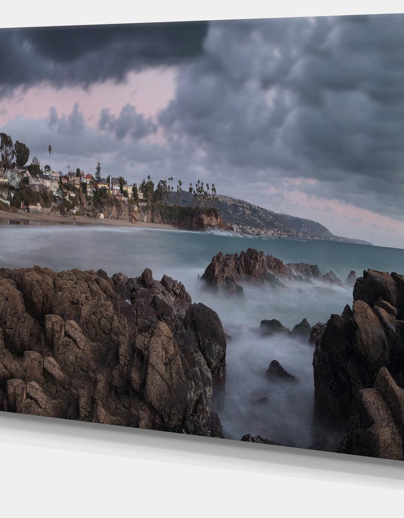 DesignQ Heavy Rain Clouds Over Crescent Bay - Oversized Landscape Wall Art Print