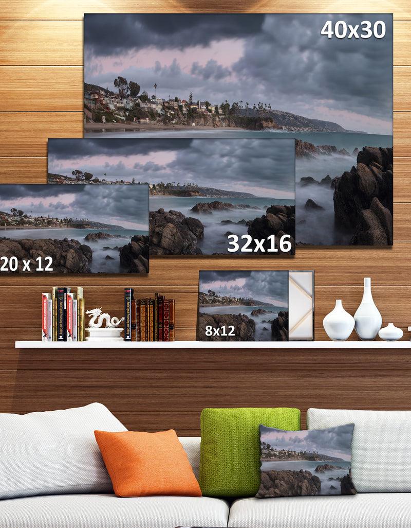 DesignQ Heavy Rain Clouds Over Crescent Bay - Oversized Landscape Wall Art Print