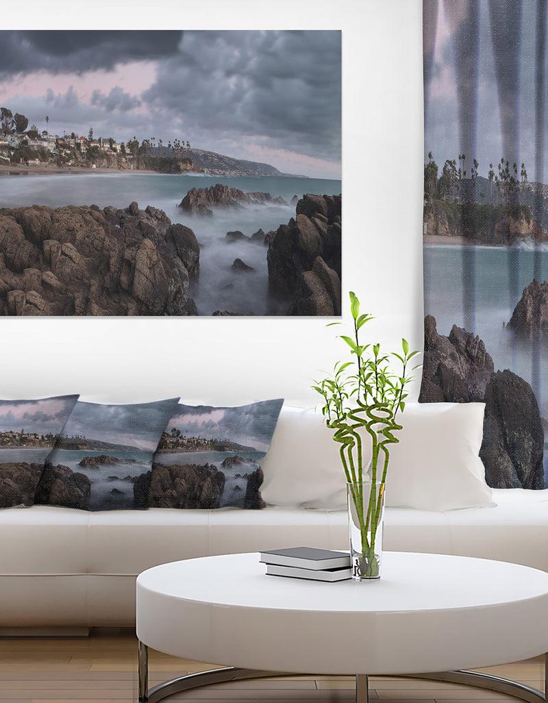 DesignQ Heavy Rain Clouds Over Crescent Bay - Oversized Landscape Wall Art Print