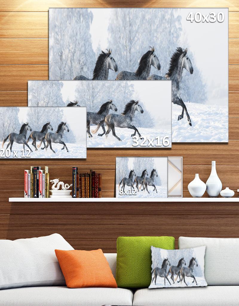 DesignQ Herd Of Horses Run Across Snow - Landscape Print Wall Artwork